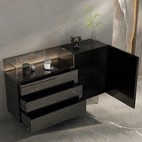 47.2" Ash Wood Sideboard in Black - Modern Style with Drawers, Shelves, and Doors