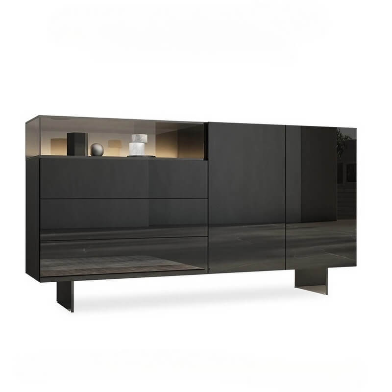 47.2" Ash Wood Sideboard in Black - Modern Style with Drawers, Shelves, and Doors