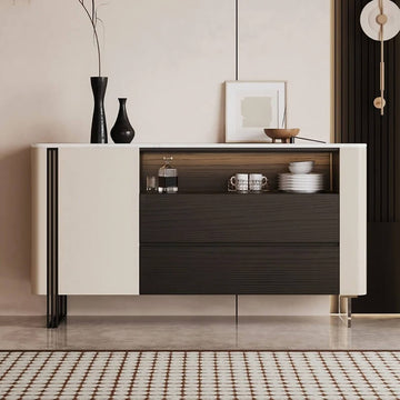 47.2" Modern Sideboard - Black & White, 2 Drawers, 2 Shelves, Doors Included, Engineered Wood