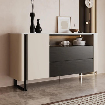 47.2" Modern Sideboard - Black & White, 2 Drawers, 2 Shelves, Doors Included, Engineered Wood