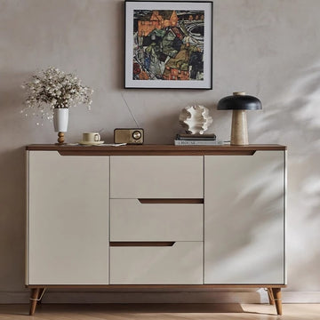 47.2″ Modern Wood Sideboard with 3 Drawers, 4 Shelves - Champagne Color