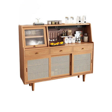 47" Modern Rattan Dresser with Drawers, Shelves, Doors - Natural