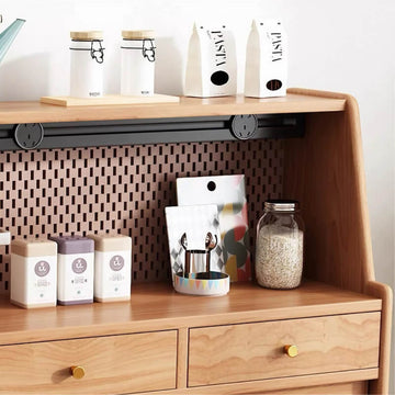 47" Modern Rattan Dresser with Drawers, Shelves, Doors - Natural