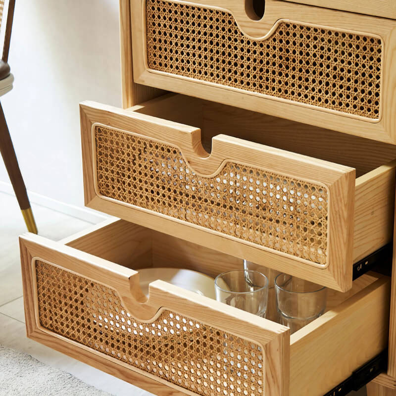 47" Rattan Dresser - 6 Drawers - Natural - Modern Chinese Style