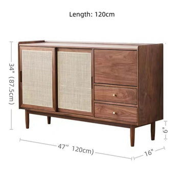 47" Vintage Rattan Dresser with Drawers, Shelves, Doors - Walnut