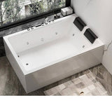 59.06″ Modern Acrylic Rectangle Deep Soaking Two Person Bathtub - Massage & Waterfall & Thermostatic & Colorful Bubble Bath