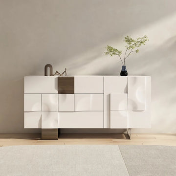 55.1" White Modern Sideboard with 3 Drawers - 2 Shelves - Doors Included - Black Walnut
