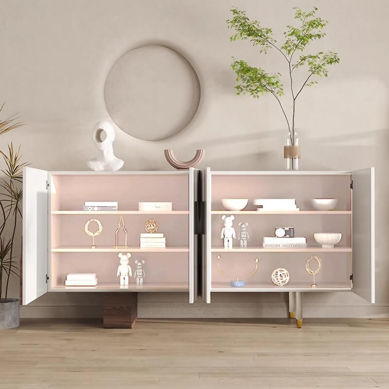 55.1″ White Wood Sideboard - Modern Style with Doors and 6 Shelves