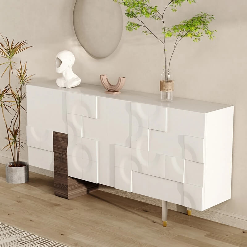 55.1″ White Wood Sideboard - Modern Style with Doors and 6 Shelves