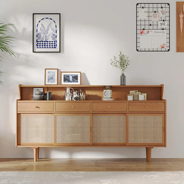 55" Modern Rattan Dresser - Natural - 3 Drawers, Shelves, Doors Included