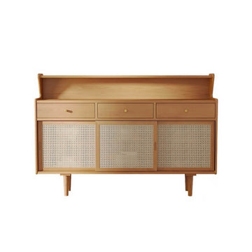 55" Modern Rattan Dresser - Natural - 3 Drawers, Shelves, Doors Included