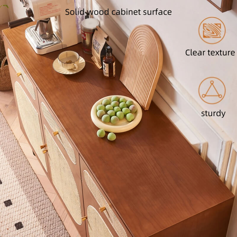 55" Rattan Dresser - 3 Drawers - Walnut - Japandi Style