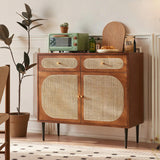 55" Rattan Dresser - 3 Drawers - Walnut - Japandi Style
