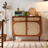 55" Rattan Dresser - 3 Drawers - Walnut - Japandi Style