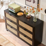 55" Rattan Dresser - 6 Drawers - French Style - Black