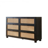 55" Rattan Dresser - 6 Drawers - French Style - Black