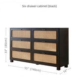 55" Rattan Dresser - 6 Drawers - French Style - Black