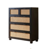55" Rattan Dresser - 6 Drawers - French Style - Black