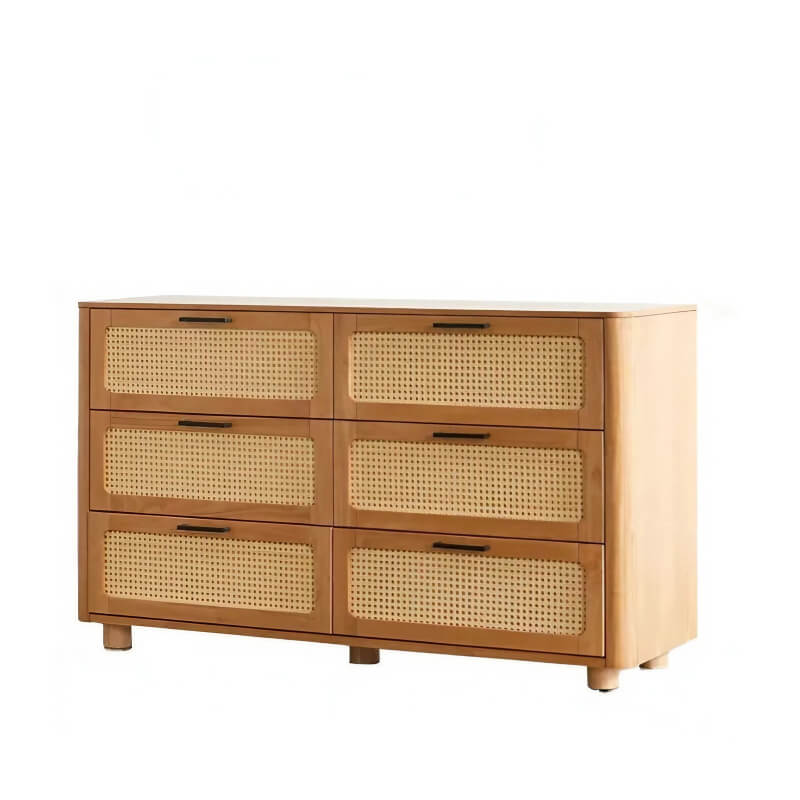 55" Rattan Dresser - 6 Drawers - French Style - Black