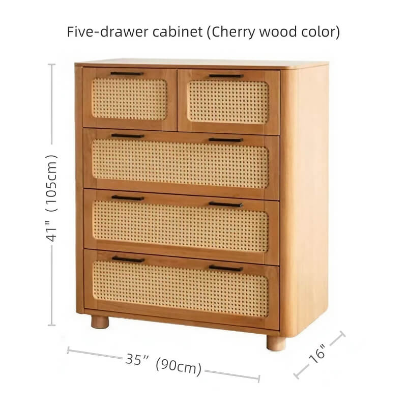 55" Rattan Dresser - 6 Drawers - French Style - Black