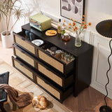 55" Rattan Dresser - 6 Drawers - French Style - Black