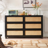 55" Rattan Dresser - 6 Drawers - French Style - Black