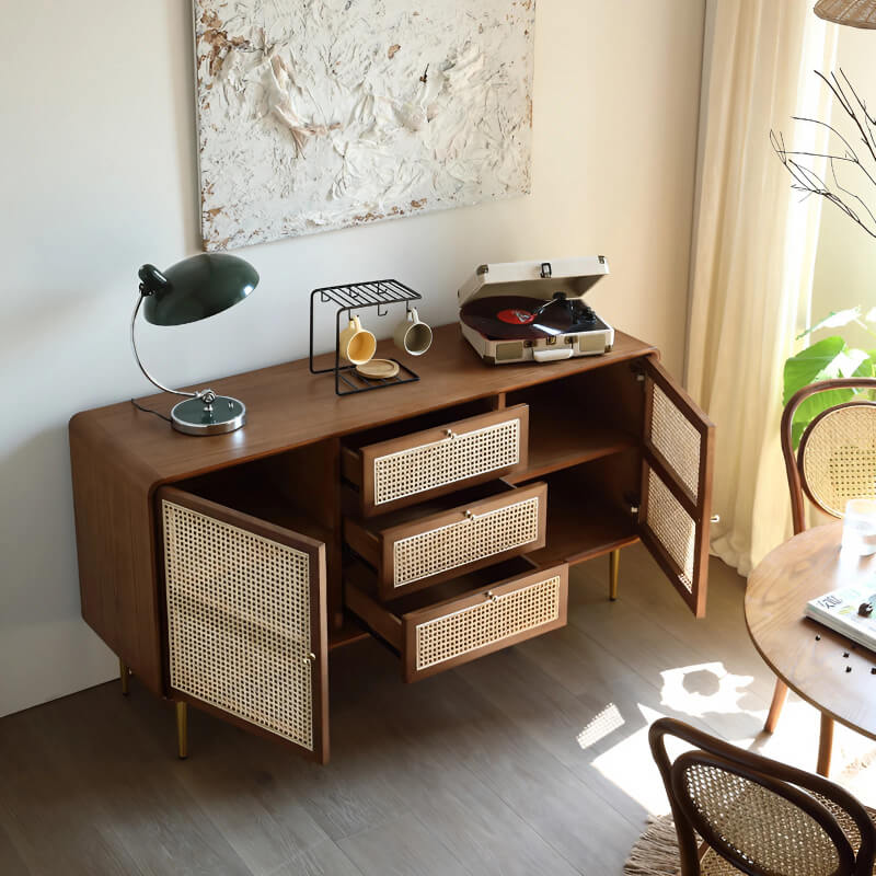59" Rattan Dresser - 3 Drawers, Walnut - Japandi Style