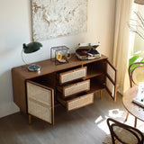 59" Rattan Dresser - 3 Drawers, Walnut - Japandi Style