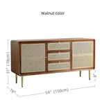 59" Rattan Dresser - 3 Drawers, Walnut - Japandi Style