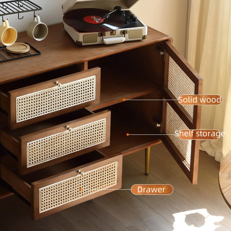 59" Rattan Dresser - 3 Drawers, Walnut - Japandi Style