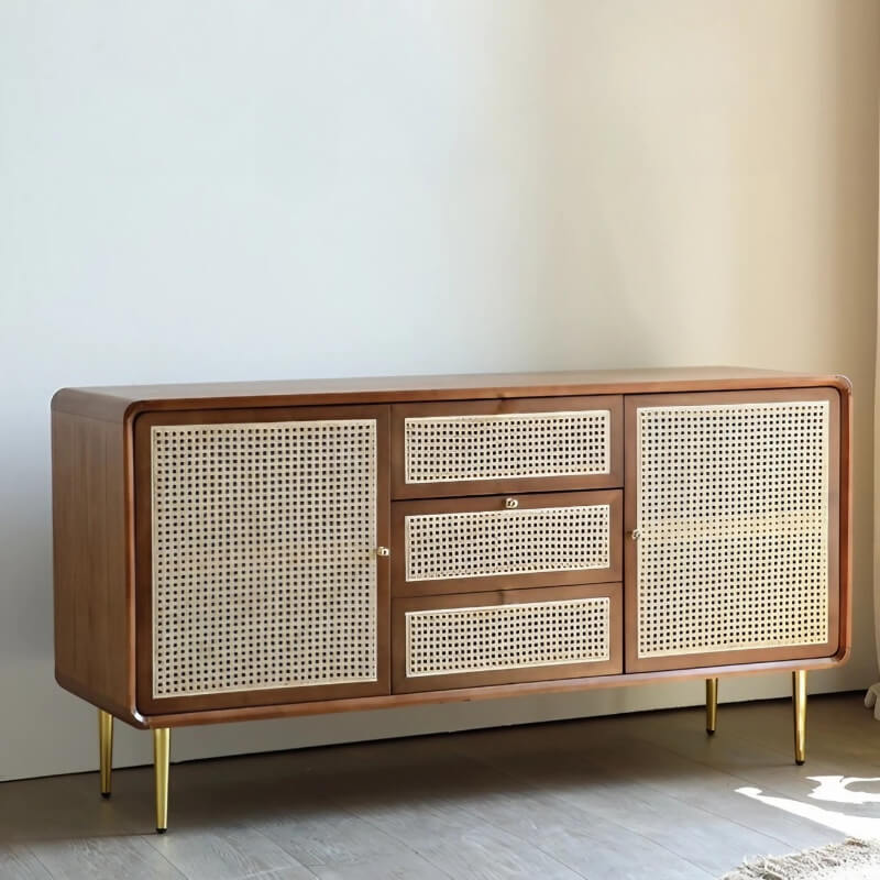59" Rattan Dresser - 3 Drawers, Walnut - Japandi Style