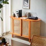 59" Rattan Dresser - Cherry Wood - Shelves; Doors Included - Nordic Style