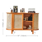 59" Rattan Dresser - Cherry Wood - Shelves; Doors Included - Nordic Style