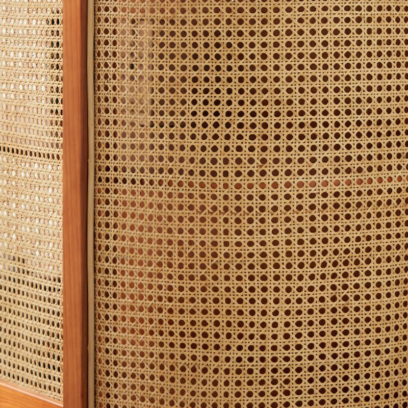 59" Rattan Dresser - Cherry Wood - Shelves; Doors Included - Nordic Style
