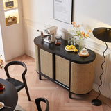 59" Rattan Dresser with Shelves and Doors - Black Japandi Style