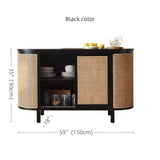 59" Rattan Dresser with Shelves and Doors - Black Japandi Style