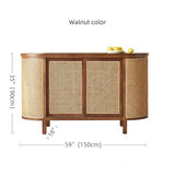 59" Rattan Dresser with Shelves and Doors - Black Japandi Style