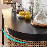 59" Rattan Dresser with Shelves and Doors - Black Japandi Style