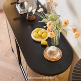 59" Rattan Dresser with Shelves and Doors - Black Japandi Style