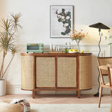 59" Rattan Dresser with Shelves and Doors - Black Japandi Style