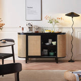 59" Rattan Dresser with Shelves and Doors - Black Japandi Style