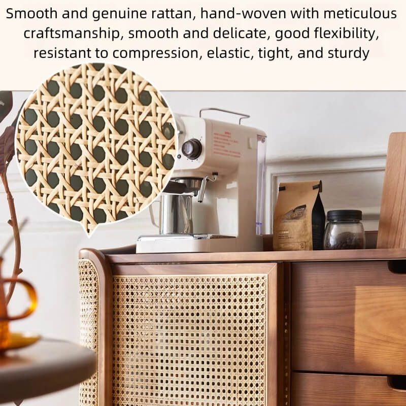 63" Rattan Dresser with 3 Drawers, Shelves, Doors Included - Walnut