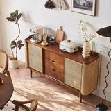 63" Rattan Dresser with 3 Drawers, Shelves, Doors Included - Walnut