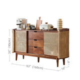 63" Rattan Dresser with 3 Drawers, Shelves, Doors Included - Walnut