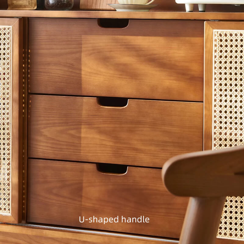 63" Rattan Dresser with 3 Drawers, Shelves, Doors Included - Walnut