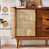 63" Rattan Dresser with 3 Drawers, Shelves, Doors Included - Walnut