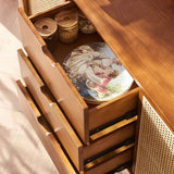 63" Rattan Dresser with 3 Drawers, Shelves, Doors Included - Walnut