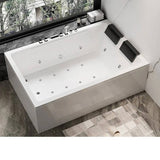 59.06″ Modern Acrylic Rectangle Deep Soaking Two Person Bathtub - Massage & Waterfall & Thermostatic & Colorful Bubble Bath