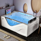 77.17″ Rectangle Acrylic Bathtub for Two - Soaking Therapy With Massage & Colorful Bubble Bath & Thermostatic & Lift TV Feature Modern Style