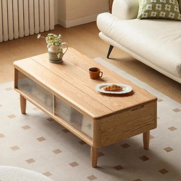 Adjustable Height Desk Solid Wood - White Rectangle Top - LiftTop Storage